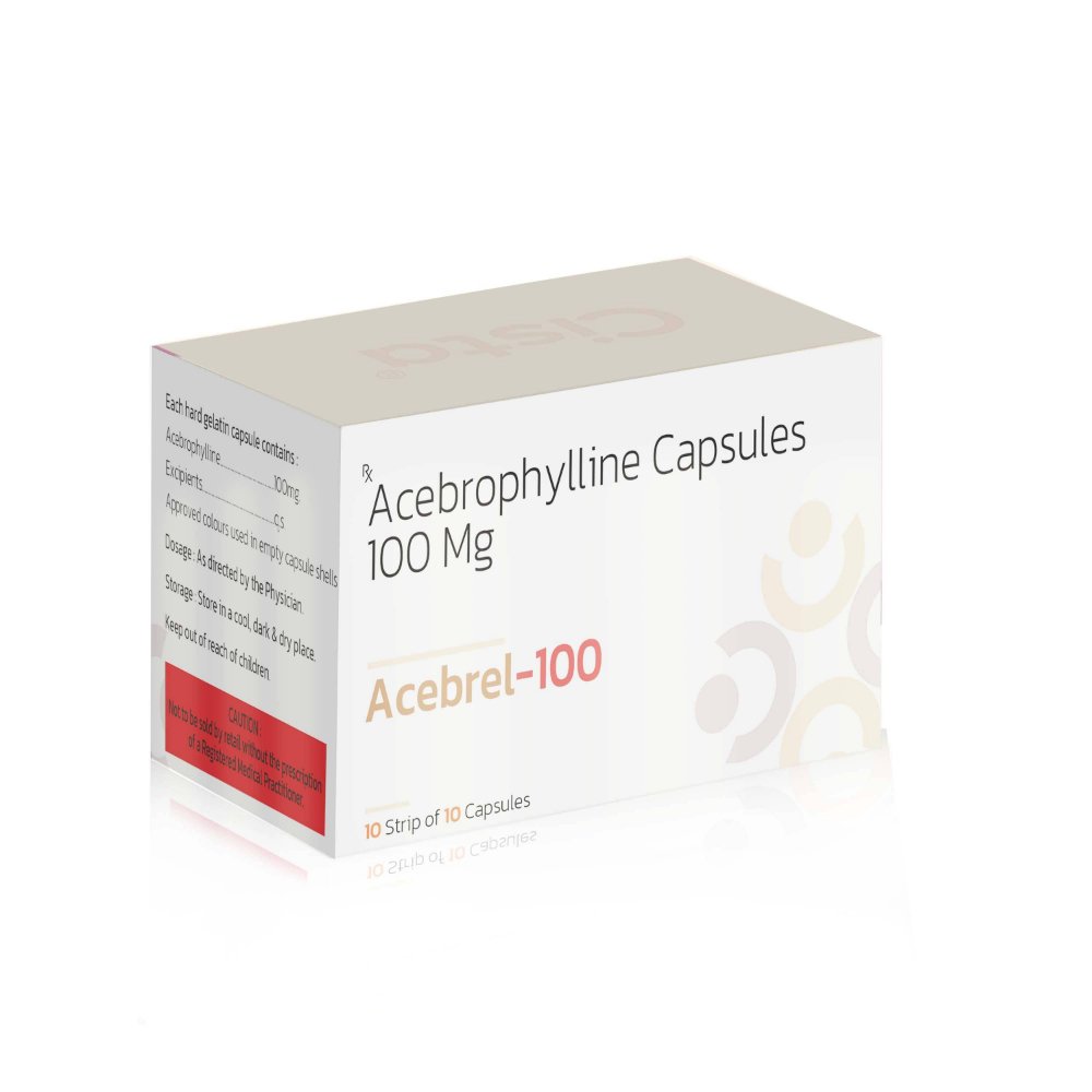 Acebrophylline 100mg Capsules – Acebrel 100, Compositions of Acebrophylline 100mg Capsules – Acebrel 100 are Acebrophylline 100mg, Acebrophylline 100mg Capsules – Acebrel 100 offered by CistaMedicorp