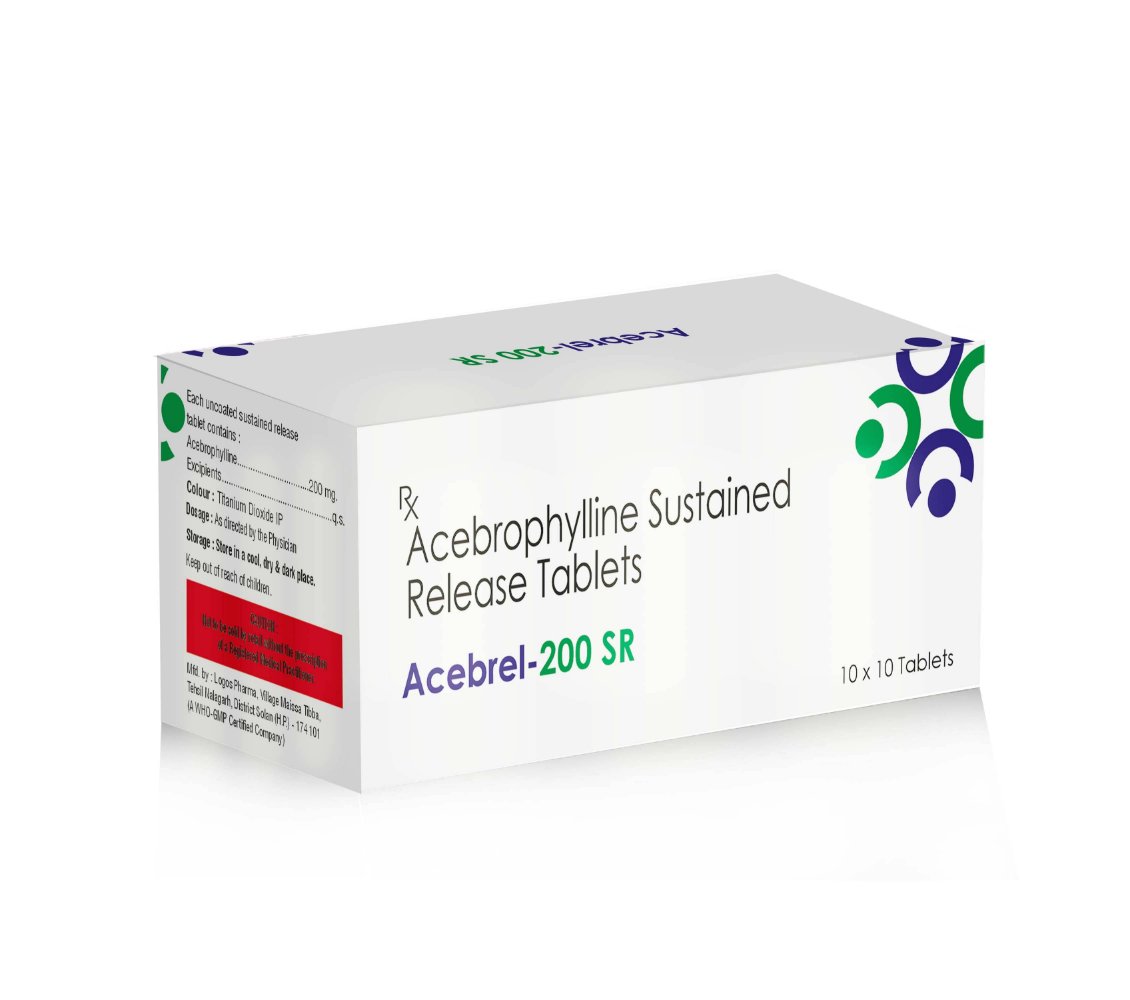 Acebrophylline Sustained Release Tablets 200 Mg – Acebrel 200, Compositions of Acebrophylline Sustained Release Tablets 200 Mg – Acebrel 200 are Acebrophylline 200mg Sustained  Release, Acebrophylline Sustained Release Tablets 200 Mg – Acebrel 200 offered by CistaMedicorp