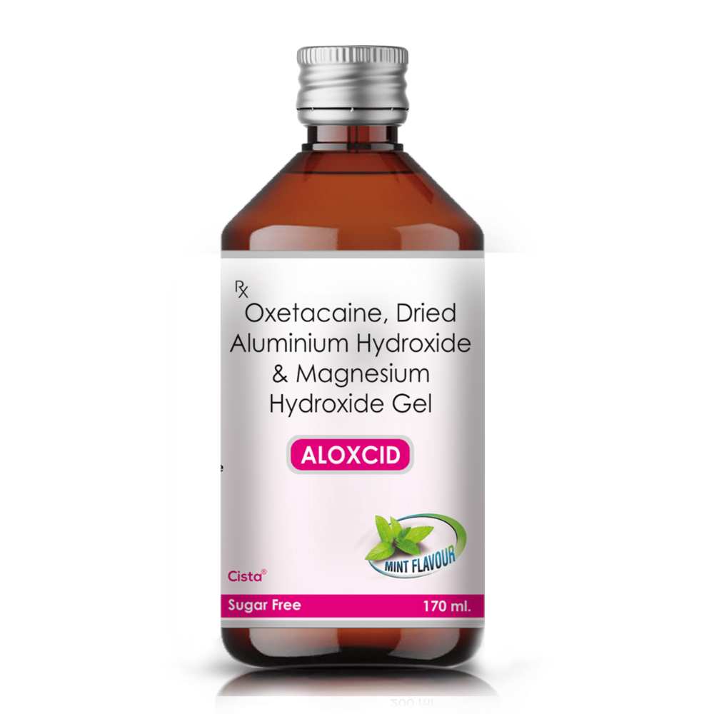 Aluminium Hydroxide, Magnesium Hydroxide & Oxetacaine Syrup – Aloxcid, Compositions of Aluminium Hydroxide, Magnesium Hydroxide & Oxetacaine Syrup – Aloxcid are Dried aluminim hydroxide 0.291g +  Magnesium 98 mg+ Oxetacaine 10 mg, Aluminium Hydroxide, Magnesium Hydroxide & Oxetacaine Syrup – Aloxcid offered by CistaMedicorp