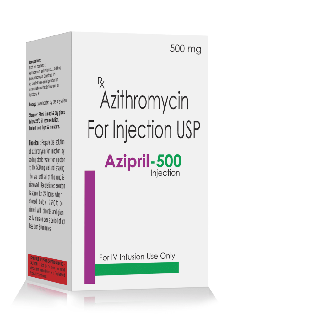 Azithromycin for Injection USP – Azipril 500 Injection, Compositions of Azithromycin for Injection USP – Azipril 500 Injection are Azithromycin 500 mg, Azithromycin for Injection USP – Azipril 500 Injection offered by CistaMedicorp