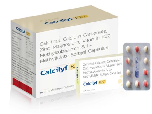 Calcitriol, Calcium Carbonate, Zinc, Magnesium, Vitamin K27, Methylcobalamin & L-Methylfolate Softgel Capsules - CALCILYF K27
