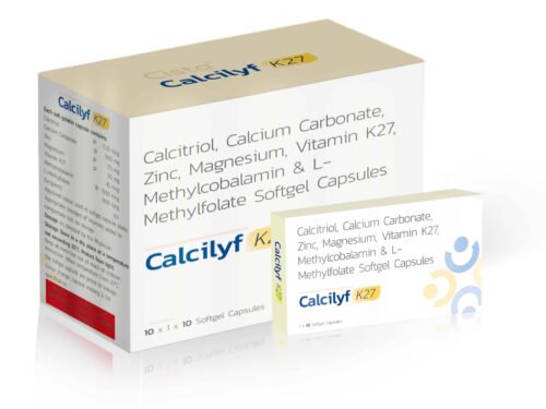 Calcitriol, Calcium Carbonate, Zinc, Magnesium, Vitamin K27, Methylcobalamin & L-Methylfolate Softgel Capsules - Calcilyf K27 Capsules - Cista Medicorp