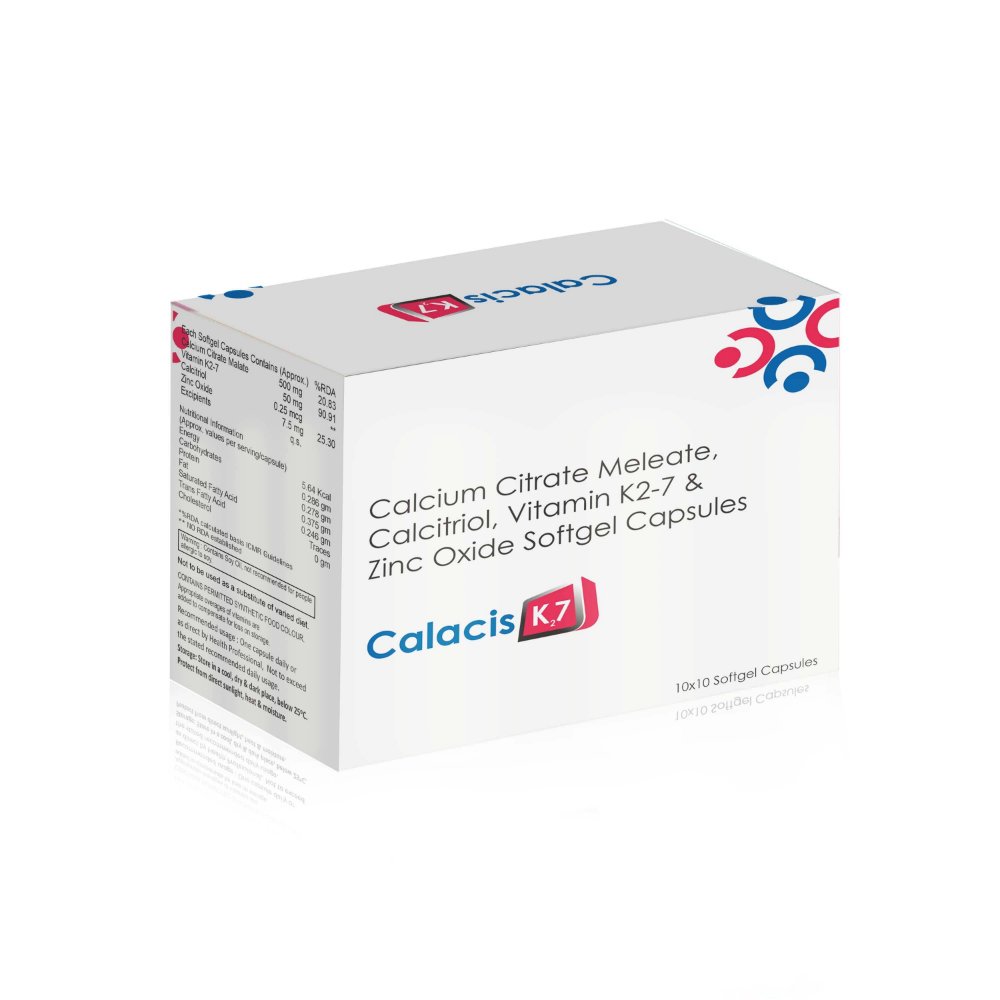 Calcium Citrate Malate Calcitriol Vitamin K27 & Zinc Oxide Softgel Capsules – Calacis K7, Compositions of Calcium Citrate Malate Calcitriol Vitamin K27 & Zinc Oxide Softgel Capsules – Calacis K7 are Calcium Citrate 500mg, Calcitriol  0.25mcg,vitamin k27 50mg,, Zinc 7.5mg, Calcium Citrate Malate Calcitriol Vitamin K27 & Zinc Oxide Softgel Capsules – Calacis K7 offered by CistaMedicorp