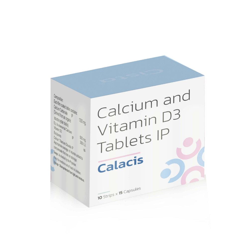 Calcium & Vitamin D3 Tablets IP – Calacis Tablets, Compositions of Calcium & Vitamin D3 Tablets IP – Calacis Tablets are Calcium carbonate 1250 mg, elemental  calcium 500 mg, vitamin d3 250 IU., Calcium & Vitamin D3 Tablets IP – Calacis Tablets offered by CistaMedicorp
