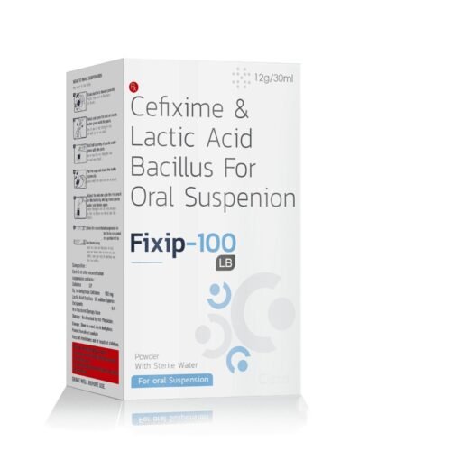 Cefixime & Lactic Acid Bacillus Oral Suspension – Fixip 100 LB, Compositions of Cefixime & Lactic Acid Bacillus Oral Suspension – Fixip 100 LB are Cefixime 100mg/5ml + Lactic Acid  Bacillus With water, Cefixime & Lactic Acid Bacillus Oral Suspension – Fixip 100 LB offered by Cista Medicorp