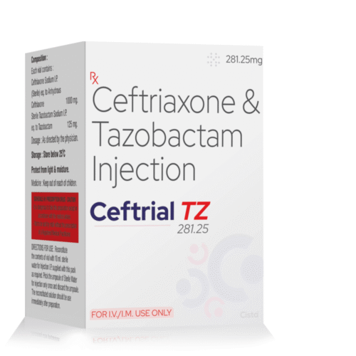 Ceftriaxone 250 mg + Tazobactam 31.25 mg Injection – Ceftrial TZ  281.25, Compositions of Ceftriaxone 250 mg + Tazobactam 31.25 mg Injection – Ceftrial TZ  281.25 are Ceftriaxone 250gm + Tazobactum  31.25mg, Ceftriaxone 250 mg + Tazobactam 31.25 mg Injection – Ceftrial TZ  281.25 offered by Cista Medicorp