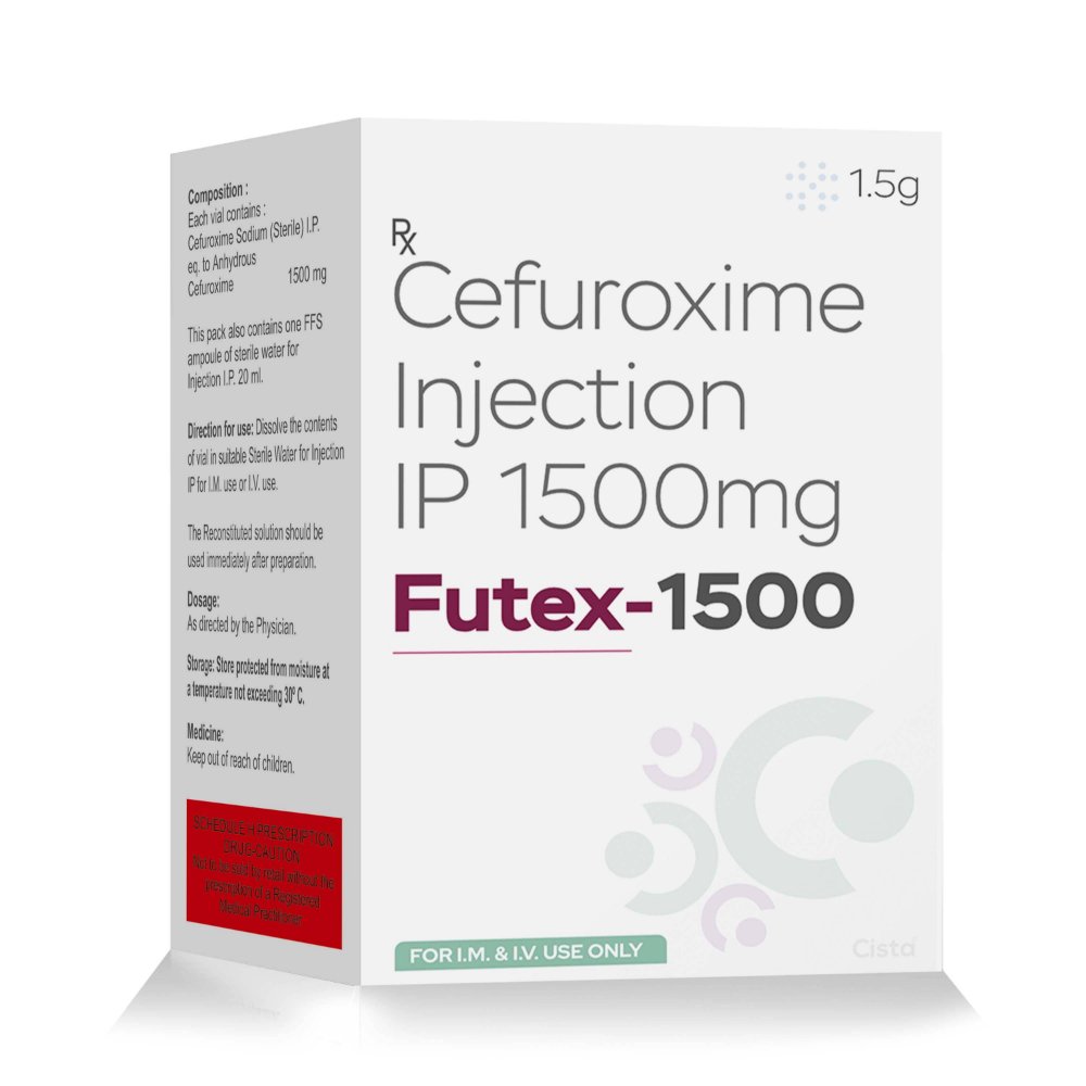 Cefuroxime Injection IP 1500 Mg – Futex 1500 Injection, Compositions of Cefuroxime Injection IP 1500 Mg – Futex 1500 Injection are Cefuroxime Axetil 1500mg, Cefuroxime Injection IP 1500 Mg – Futex 1500 Injection offered by CistaMedicorp