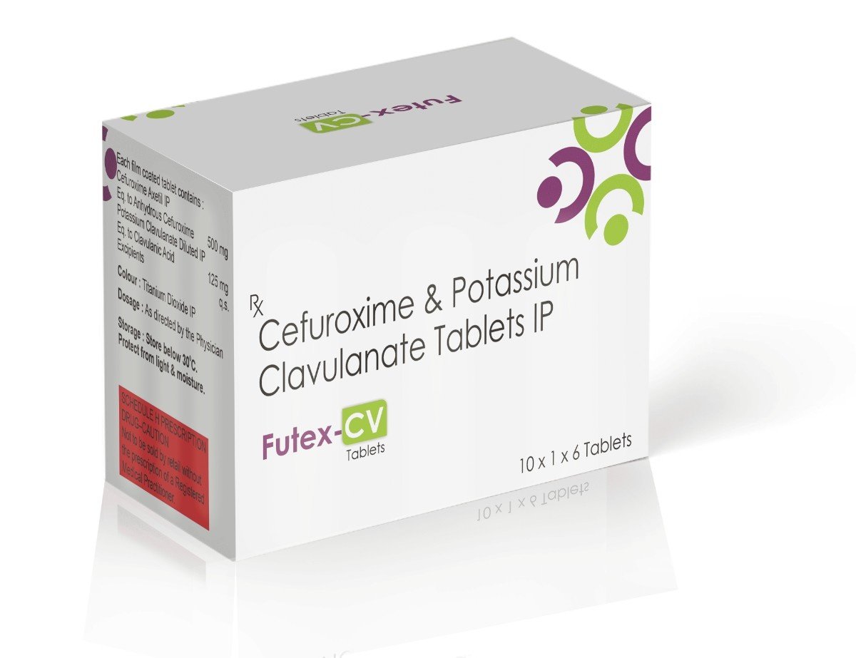 Cefuroxime & Potassium Clavulanate Tablets IP – Futex CV, Compositions of Cefuroxime & Potassium Clavulanate Tablets IP – Futex CV are Cefuroxime 500 mg + Clavulanic Acid  125 mg, Cefuroxime & Potassium Clavulanate Tablets IP – Futex CV offered by CistaMedicorp