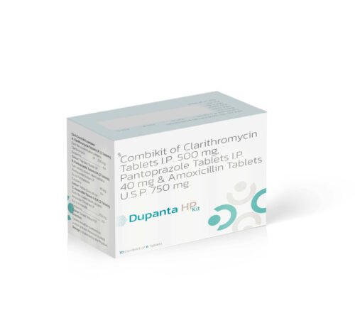 Clarithromycin of Amoxicillin Tablets USP, Clarithromycin Tablets IP & Pantoprazole Gastro Resistant Capsules – Dupanta HP Kit, Compositions of Clarithromycin of Amoxicillin Tablets USP, Clarithromycin Tablets IP & Pantoprazole Gastro Resistant Capsules – Dupanta HP Kit are Combipack of 2 Tablets each of  Clarithromycin 500 mg + Pantoprazole  Sodium 40 mg + Amoxycillin Trihydrate  750 mg, Clarithromycin of Amoxicillin Tablets USP, Clarithromycin Tablets IP & Pantoprazole Gastro Resistant Capsules – Dupanta HP Kit offered by Cista Medicorp