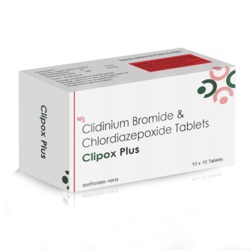 Clidinium Bromide & Chlordiazepoxide Tablets – Clipox Plus, Compositions of Clidinium Bromide & Chlordiazepoxide Tablets – Clipox Plus are Chlordiazepoxide 5mg+ Clidnium Bromide 2.5  mg+ Magnesium Hydroxide 300mg, Clidinium Bromide & Chlordiazepoxide Tablets – Clipox Plus offered by Cista Medicorp