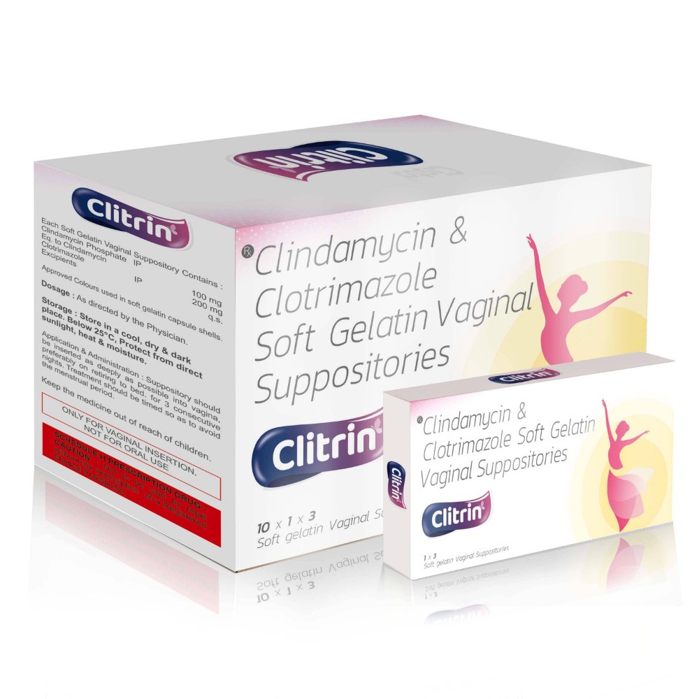 Clindamycin & Clotrimazole Vaginal Soft Gelatin Capsules – CLITRIN, Compositions of Clindamycin & Clotrimazole Vaginal Soft Gelatin Capsules – CLITRIN are Clindamycin phosphate 100 mg +  Clotrimazole 200 mg Vaginal Capsules, Clindamycin & Clotrimazole Vaginal Soft Gelatin Capsules – CLITRIN offered by CistaMedicorp