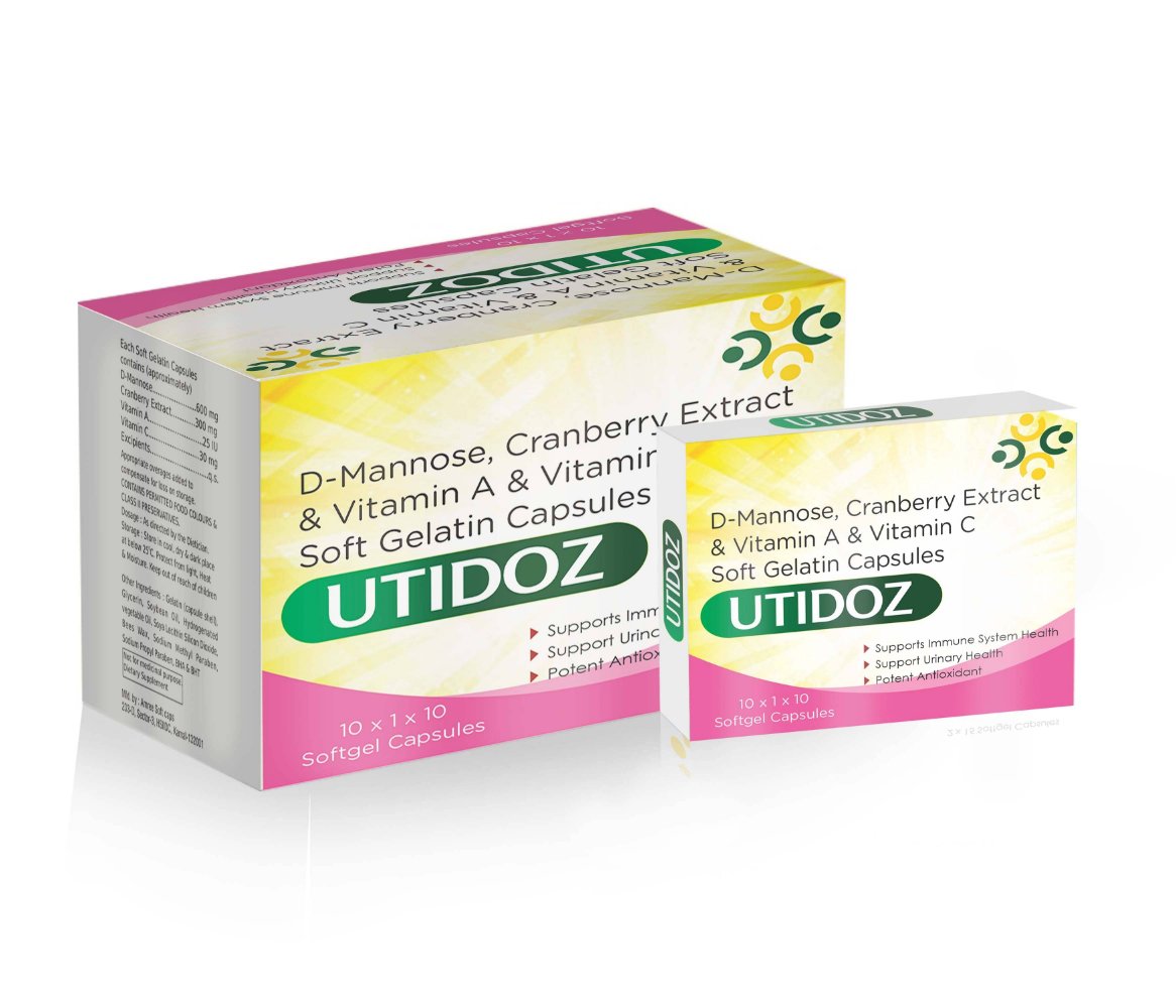 D-Mannose Cranberry Extract & Vitamin A & C Soft Gelatin Capsules – Utidoz Capsules, Compositions of D-Mannose Cranberry Extract & Vitamin A & C Soft Gelatin Capsules – Utidoz Capsules are D-Mannose + Cranberry Extract +  Vitamin A + Vitamin C, D-Mannose Cranberry Extract & Vitamin A & C Soft Gelatin Capsules – Utidoz Capsules offered by CistaMedicorp