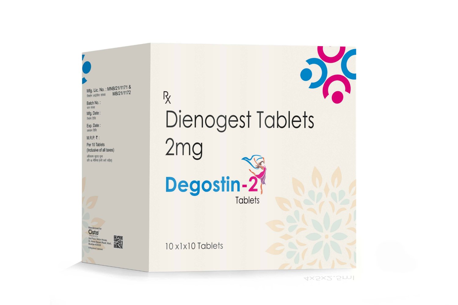 Dienogest Tablets 2 Mg – Degostin 2, Compositions of Dienogest Tablets 2 Mg – Degostin 2 are Dienogest 2mg, Dienogest Tablets 2 Mg – Degostin 2 offered by CistaMedicorp