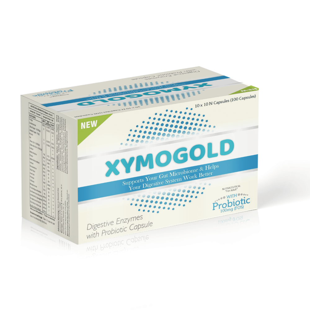 Digestive Enzymes & Probiotics Capsules – XYMOGOLD Capsules – cista medicorp, Compositions of Digestive Enzymes & Probiotics Capsules – XYMOGOLD Capsules – cista medicorp are Alpha Amylase 170,000, Papain 6000,  alpha Galactosidase 450, Lactase 1000,  Glucoamylase 45,Dried Yeast 25,  Invertase 200, Protease 50000, Cellulase  1000, Betaglucanase 30,  Fructooligosaccharides (FOS) 100,  Saccharomyces Boulardii 50,  Lactobacillus Sporogenes 50,  Streptococcus Faecalis, Clostridium  Butyricum, Bacillus Mesentricus,  Activated Charcoal 75, Digestive Enzymes & Probiotics Capsules – XYMOGOLD Capsules – cista medicorp offered by CistaMedicorp