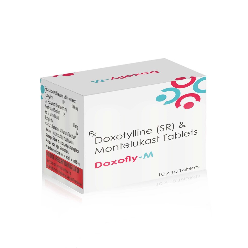 Doxofylline SR & Montelukast Tablets – Doxofly M, Compositions of Doxofylline SR & Montelukast Tablets – Doxofly M are Doxophylline 400 Mg SR + Montelukast  10 Mg, Doxofylline SR & Montelukast Tablets – Doxofly M offered by CistaMedicorp