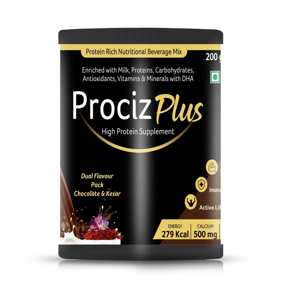 Enriched with Milk Proteins, Carbohydrates, Antioxidants, Vitamins & Minerals with DHA – Prociz Plus (Chocolate & Kesar Flavour), Compositions of Enriched with Milk Proteins, Carbohydrates, Antioxidants, Vitamins & Minerals with DHA – Prociz Plus (Chocolate & Kesar Flavour) are Enriched with Milk, Proteins, Carbohydrate s, Antioxidants, Vitamins & Minerals with DHA (Chocolate & Kesar Flavour), Enriched with Milk Proteins, Carbohydrates, Antioxidants, Vitamins & Minerals with DHA – Prociz Plus (Chocolate & Kesar Flavour) offered by CistaMedicorp