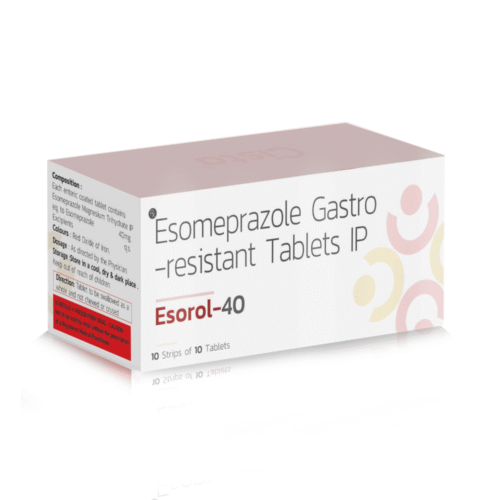 Esomeprazole Gastro-Resistant Tablet IP 40 Mg – Esorol 40, Compositions of Esomeprazole Gastro-Resistant Tablet IP 40 Mg – Esorol 40 are Esomeprazole 40mg Tablets, Esomeprazole Gastro-Resistant Tablet IP 40 Mg – Esorol 40 offered by Cista Medicorp