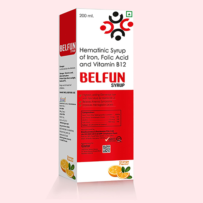Belfun Syrup with Ferric Ammonium Citrate 2.5 mg + Follic  Acid 200 mcg + Cyanocobalamin 7.5mcg  (Same as DEXORANGE) 
