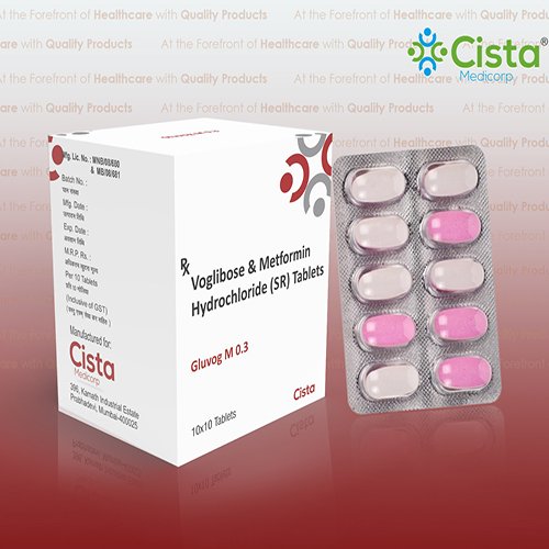 Gluvog M 0.3 Tablet with Voglibose 0.3mg + Metformin 500  SR(Bilayered Tab) 