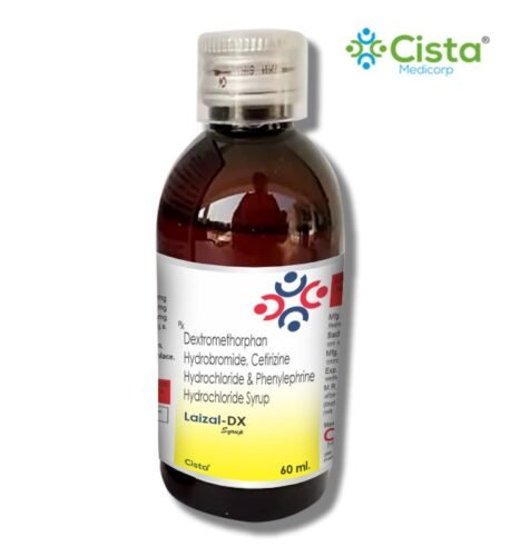 Laizal-DX, Compositions of Laizal-DX are Dextromethorphen Hydrobromide 10  mg + Cetirizine Hydrochloride 5 mg +  Phenylephrine Hydrochloride 5 mg Flavoured syrupy base, Laizal-DX offered by Cista Medicorp