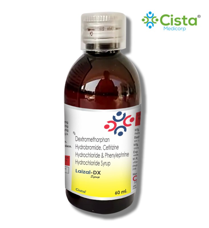 Laizal-DX Syrup with Dextromethorphen Hydrobromide 10  mg + Cetirizine Hydrochloride 5 mg +  Phenylephrine Hydrochloride 5 mg Flavoured syrupy base 