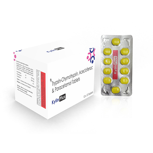 Kylin Plus Tablet with Trypsin-Chymotrypsin 50,000 Armour  Units +Aceclofenac 100 mg +  Paracetamol 325 mg 