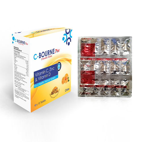 C-Bourne Plus Tablet with Vit. C 500mg+Zinc Acetate 50mg+ Vit. D3  1000 I.U+ Curcumin 10 mg 