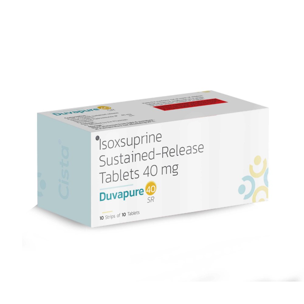 Isoxsuprine Sustained Release Tablets 40 Mg – Duvapure 40 SR, Compositions of Isoxsuprine Sustained Release Tablets 40 Mg – Duvapure 40 SR are Isoxsuprine 40 Sustained release, Isoxsuprine Sustained Release Tablets 40 Mg – Duvapure 40 SR offered by CistaMedicorp