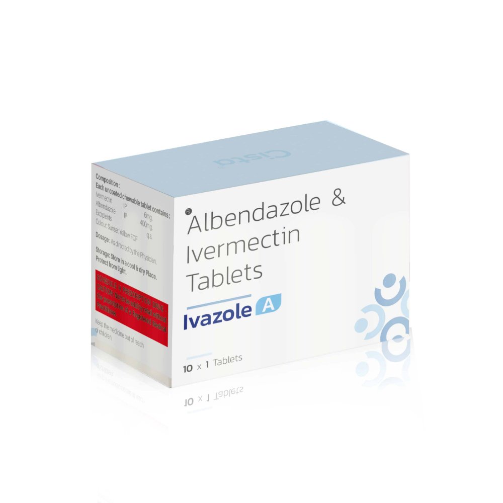 Ivermectin & Albendazole Tablets – Ivazole A, Compositions of Ivermectin & Albendazole Tablets – Ivazole A are Ivermectin 6mg + Albendazole 400mg  Chewable Tablets, Ivermectin & Albendazole Tablets – Ivazole A offered by CistaMedicorp