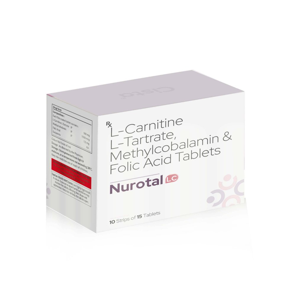 L-Carnitine L-Tartrate, Methylcobalamin & Folic Acid Tablets – Nurotal LC Tablets, Compositions of L-Carnitine L-Tartrate, Methylcobalamin & Folic Acid Tablets – Nurotal LC Tablets are Each film coated tablet contains : L- Carnitine-L- Tartrate 500mg + Folic Acid 1.5 mg + Methylcobalamin 1500mcg, L-Carnitine L-Tartrate, Methylcobalamin & Folic Acid Tablets – Nurotal LC Tablets offered by CistaMedicorp