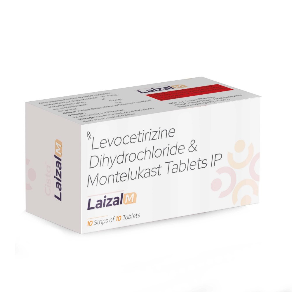 Levocetirizine Dihydrochloride & Montelukast Tablets IP – Laizal M Tablets, Compositions of Levocetirizine Dihydrochloride & Montelukast Tablets IP – Laizal M Tablets are Levocetirizine 5mg + Montelukast 10mg  Tablets 10*10 ALU (Adult), Levocetirizine Dihydrochloride & Montelukast Tablets IP – Laizal M Tablets offered by CistaMedicorp