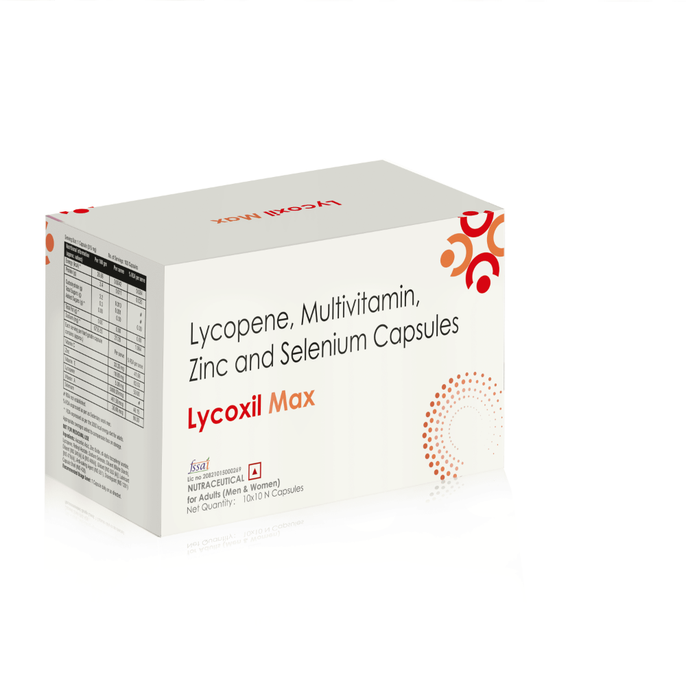 Lycopene, Multivitamin, Zinc & Selenium Capsules – LYCOXIL MAX Capsules, Compositions of Lycopene, Multivitamin, Zinc & Selenium Capsules – LYCOXIL MAX Capsules are Lycopene , Multivitamin , Zinc and Selenium Capsules Nutraceutical for Adult (Men & Women), Lycopene, Multivitamin, Zinc & Selenium Capsules – LYCOXIL MAX Capsules offered by CistaMedicorp