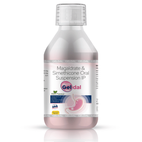 Magaldrate & Simethicone Oral Suspension IP – GELDAL (MINT FLAVOUR), Compositions of Magaldrate & Simethicone Oral Suspension IP – GELDAL (MINT FLAVOUR) are Magaldrate 480 MG + Simethacone 20  MG, Magaldrate & Simethicone Oral Suspension IP – GELDAL (MINT FLAVOUR) offered by Cista Medicorp