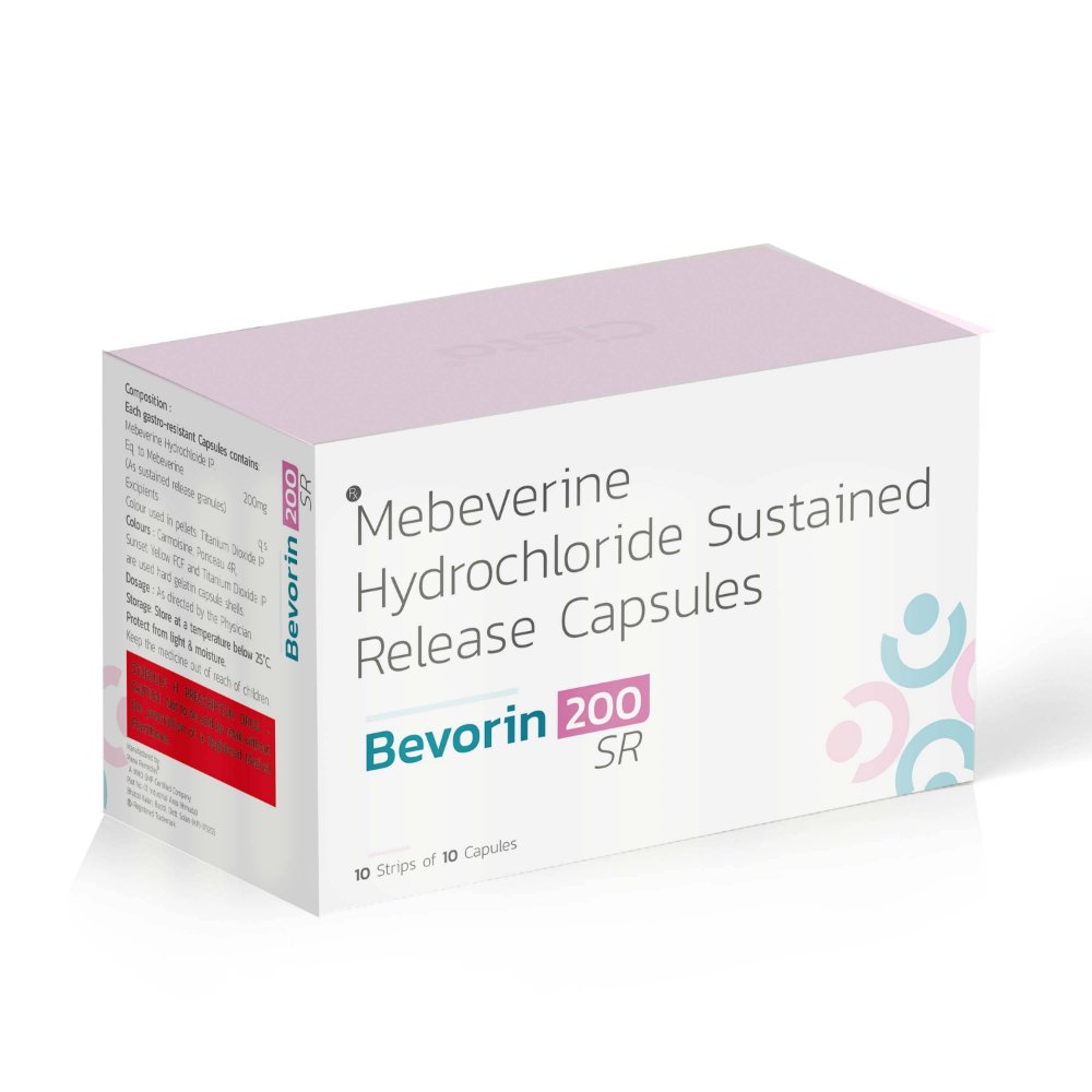 Mebeverine Hydrochloride Sustained Release Capsules – BEVORIN 200 SR, Compositions of Mebeverine Hydrochloride Sustained Release Capsules – BEVORIN 200 SR are Mebeverine 200 mg SR, Mebeverine Hydrochloride Sustained Release Capsules – BEVORIN 200 SR offered by CistaMedicorp