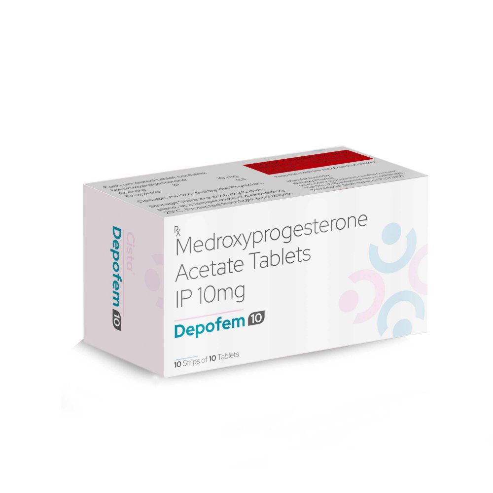 Medroxyprogesterone Acetate IP 10 mg Tablets- Depofem 10, Compositions of Medroxyprogesterone Acetate IP 10 mg Tablets- Depofem 10 are Medroxy Progesterone Acetate 10 Mg., Medroxyprogesterone Acetate IP 10 mg Tablets- Depofem 10 offered by CistaMedicorp