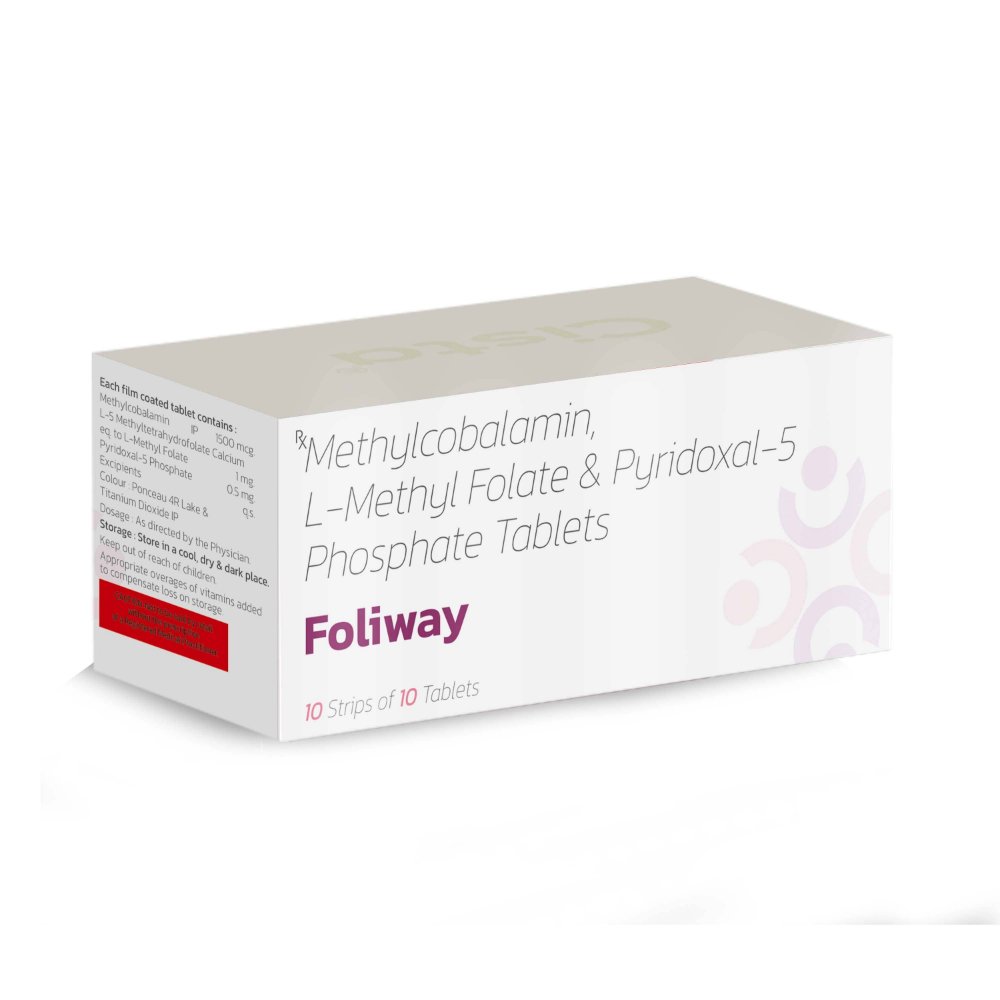 Methylcobalamin, L-Methyl Folate & Pyridoxal-5-Phosphate Tablets – Foliway Tablets, Compositions of Methylcobalamin, L-Methyl Folate & Pyridoxal-5-Phosphate Tablets – Foliway Tablets are L-Methylfolate Calcium 1 Mg + Pyridoxal-5- Phosphate 0.5 mg + Methylcobalamin 1500 mcg, Methylcobalamin, L-Methyl Folate & Pyridoxal-5-Phosphate Tablets – Foliway Tablets offered by CistaMedicorp