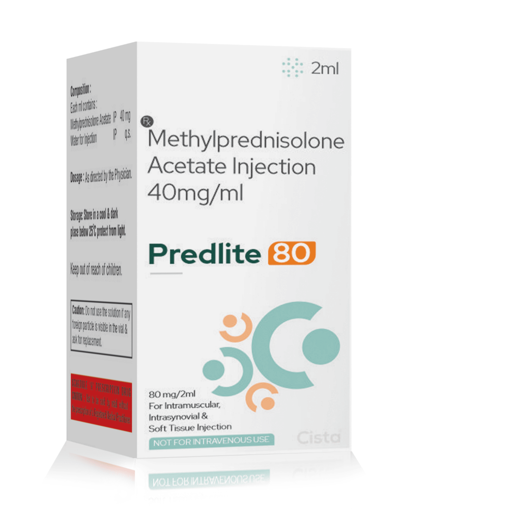 Methylprednisolone Acetate Injection – PREDLITE 80, Compositions of Methylprednisolone Acetate Injection – PREDLITE 80 are Methylprednisolone Acetate 80 mg, Methylprednisolone Acetate Injection – PREDLITE 80 offered by CistaMedicorp