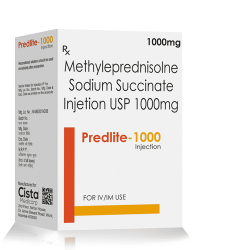 Methylprednisolone Sodium Succinate Injection 1000 Mg – Predlite  1000 – Cista Medicorp, Compositions of Methylprednisolone Sodium Succinate Injection 1000 Mg – Predlite  1000 – Cista Medicorp are Methylprednisolone Sodium succinate 1 gm/Vial, Methylprednisolone Sodium Succinate Injection 1000 Mg – Predlite  1000 – Cista Medicorp offered by Cista Medicorp
