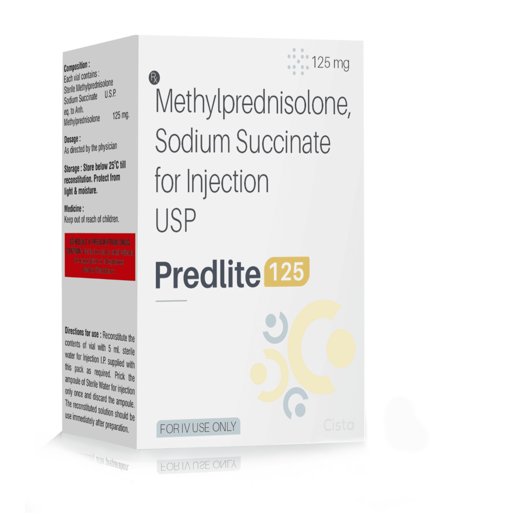 Methylprednisolone Sodium Succinate for Injection USP – Predlite 125, Compositions of Methylprednisolone Sodium Succinate for Injection USP – Predlite 125 are Methylprednisolone Sodium Succinate  125 mg, Methylprednisolone Sodium Succinate for Injection USP – Predlite 125 offered by CistaMedicorp