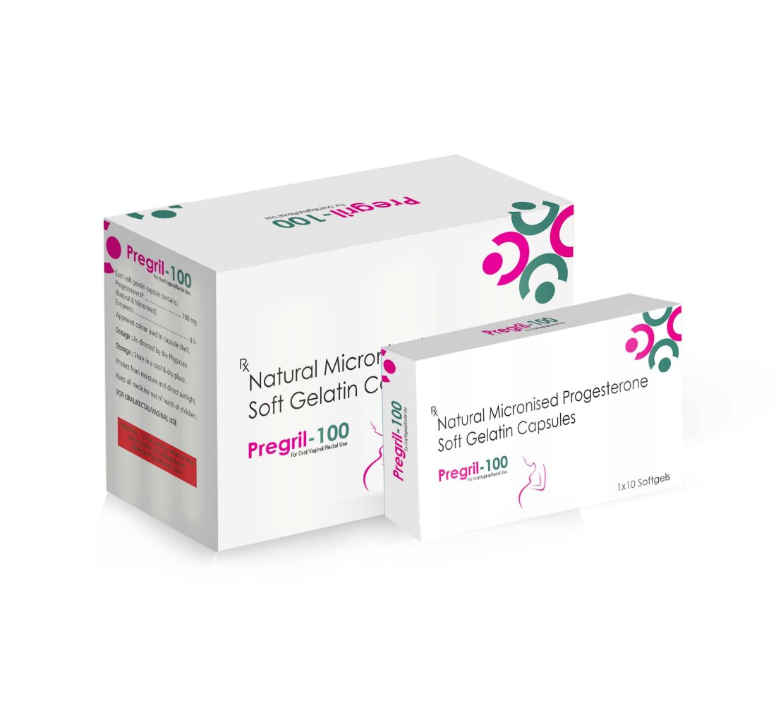 Natural Micronised Progesterone Soft Gelatin Capsules 100 Mg – PREGRIL 100, Compositions of Natural Micronised Progesterone Soft Gelatin Capsules 100 Mg – PREGRIL 100 are Natural Micronised Progesterone  100mg, Natural Micronised Progesterone Soft Gelatin Capsules 100 Mg – PREGRIL 100 offered by CistaMedicorp