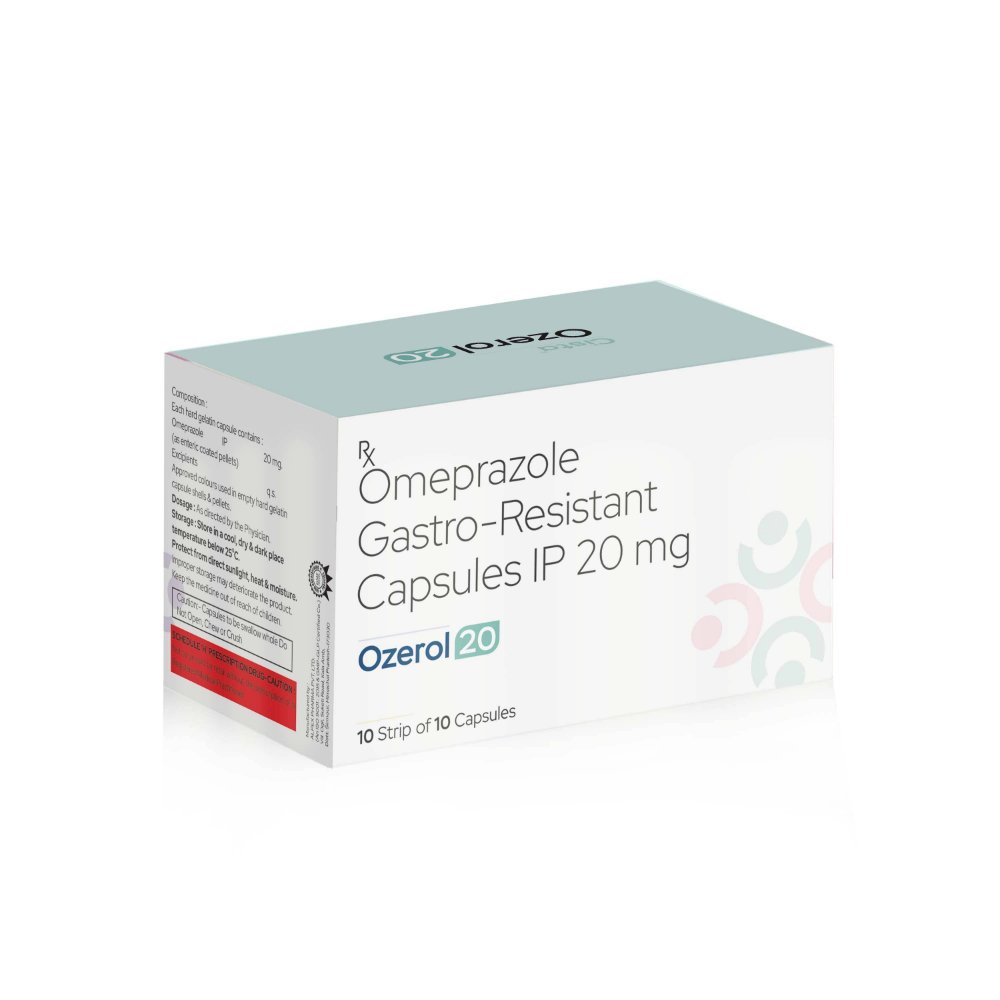 Omeprazole Gastro-Resistant Capsules IP 20 Mg – Ozerol 20, Compositions of Omeprazole Gastro-Resistant Capsules IP 20 Mg – Ozerol 20 are Omeprazole 20mg, Omeprazole Gastro-Resistant Capsules IP 20 Mg – Ozerol 20 offered by CistaMedicorp