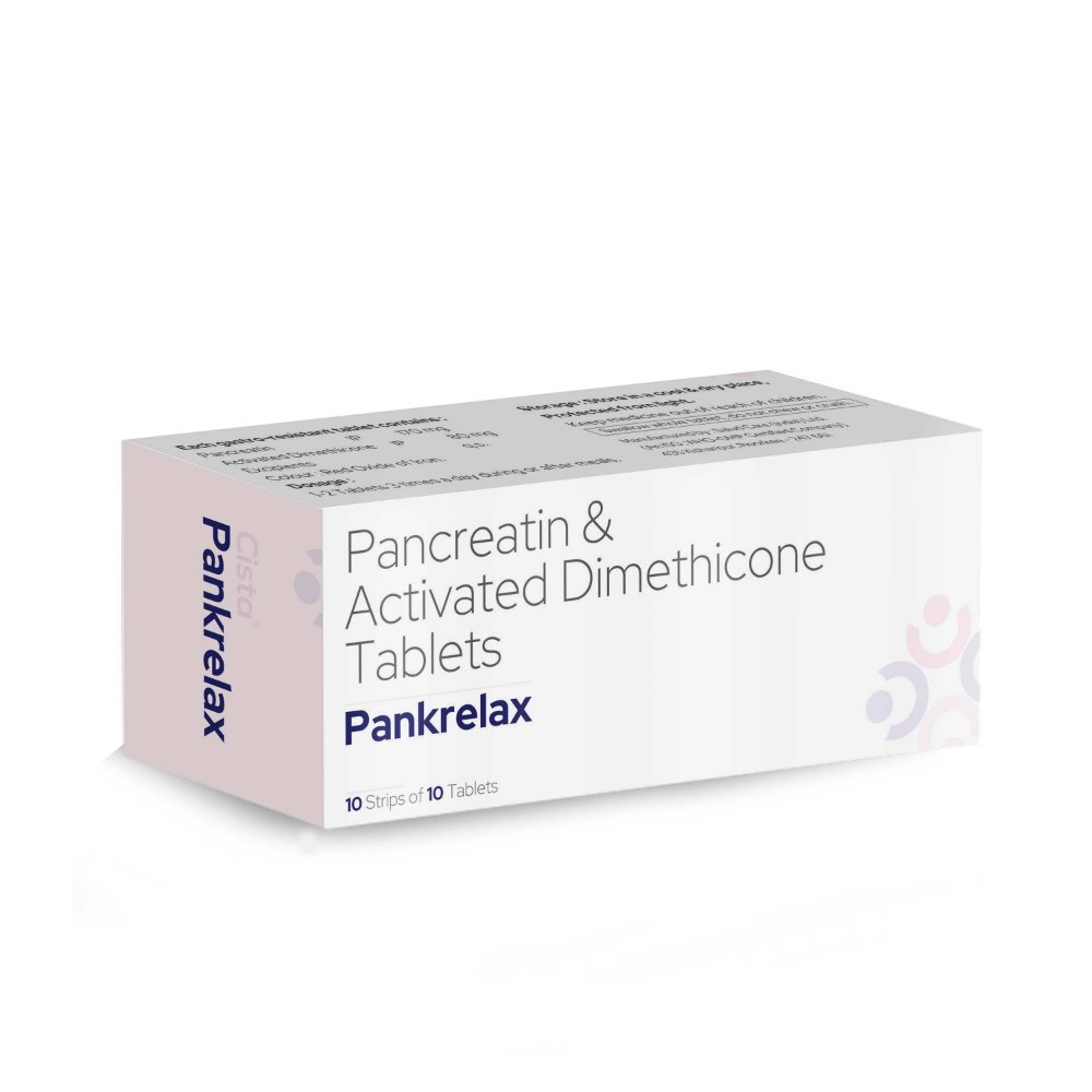 Pancreatin Activated Dimethicone Tablets – Pankrelax, Compositions of Pancreatin Activated Dimethicone Tablets – Pankrelax are Pancreatin 170mg+ Activated  Dimethicone 80mg, Pancreatin Activated Dimethicone Tablets – Pankrelax offered by CistaMedicorp