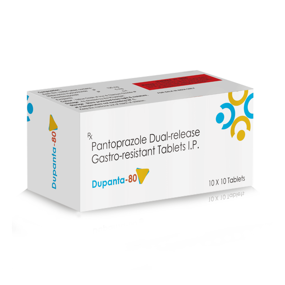Pantoprazole Dual Release Gastro Resistant Tablets IP – DUPANTA 80, Compositions of Pantoprazole Dual Release Gastro Resistant Tablets IP – DUPANTA 80 are Pantoprazole 80 mg, Pantoprazole Dual Release Gastro Resistant Tablets IP – DUPANTA 80 offered by CistaMedicorp