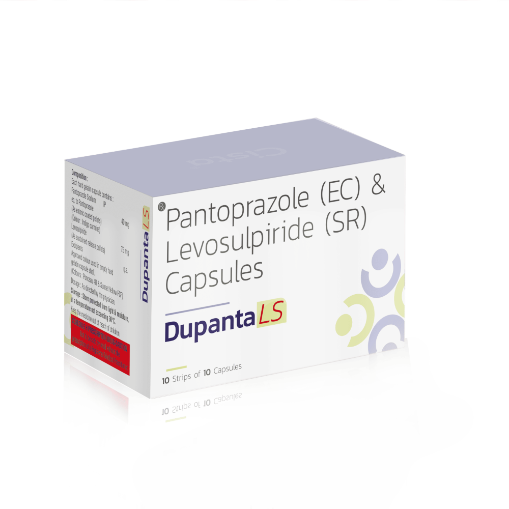 Pantoprazole Sodium (EC) & Levosulpiride (SR) Capsules – Dupanta LS, Compositions of Pantoprazole Sodium (EC) & Levosulpiride (SR) Capsules – Dupanta LS are Pantoprazole 40 MG + Levosulpiride 75  mg, Pantoprazole Sodium (EC) & Levosulpiride (SR) Capsules – Dupanta LS offered by CistaMedicorp