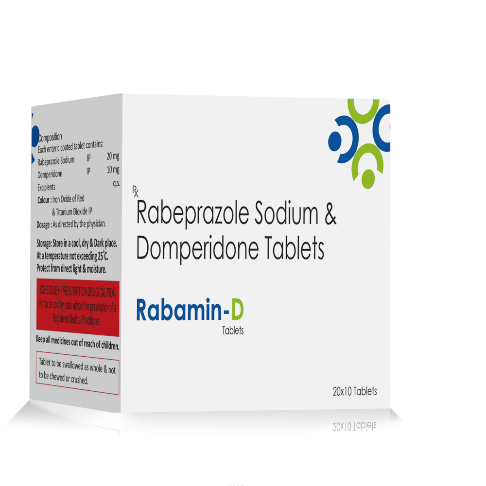 Rabeprazole Sodium & Domperidone Tablets – Rabamin D, Compositions of Rabeprazole Sodium & Domperidone Tablets – Rabamin D are Rabeprazole 20mg + Domperidone 10  MG, Rabeprazole Sodium & Domperidone Tablets – Rabamin D offered by CistaMedicorp