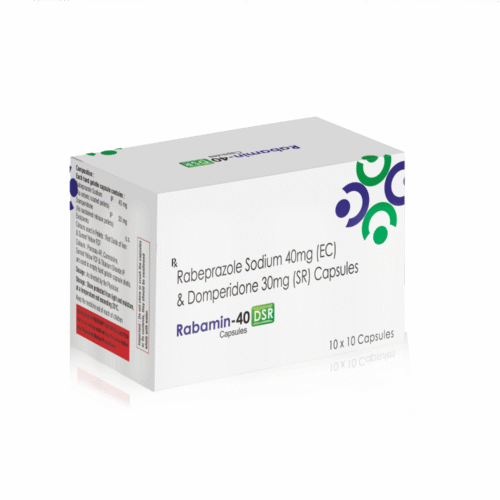Rabeprazole Sodium (EC) & Domperidone SR Capsules – Rabamin 40 DSR, Compositions of Rabeprazole Sodium (EC) & Domperidone SR Capsules – Rabamin 40 DSR are Rabeprazole 40mg (EC) + Domperidone 30mg(SR), Rabeprazole Sodium (EC) & Domperidone SR Capsules – Rabamin 40 DSR offered by Cista Medicorp