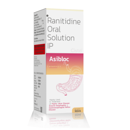 Ranitidine Oral Solution IP 75 Mg – ASIBLOC-75, Compositions of Ranitidine Oral Solution IP 75 Mg – ASIBLOC-75 are Ranitidine 75 mg, Ranitidine Oral Solution IP 75 Mg – ASIBLOC-75 offered by Cista Medicorp