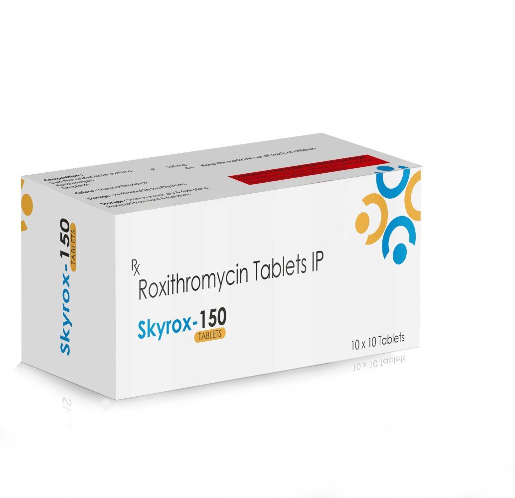 Roxithromycin Tablet IP 150 Mg – SKYROX 150, Compositions of Roxithromycin Tablet IP 150 Mg – SKYROX 150 are Roxithromycin 150 mg, Roxithromycin Tablet IP 150 Mg – SKYROX 150 offered by CistaMedicorp