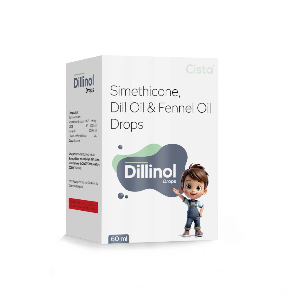 Simethicone, Dill Oil & Fennel Oil Drops – Dillinol Drops, Compositions of Simethicone, Dill Oil & Fennel Oil Drops – Dillinol Drops are Simethicone 40mg + Dill Oil 0.005 ml + Fennel Oil 0.0007 ml, Simethicone, Dill Oil & Fennel Oil Drops – Dillinol Drops offered by CistaMedicorp