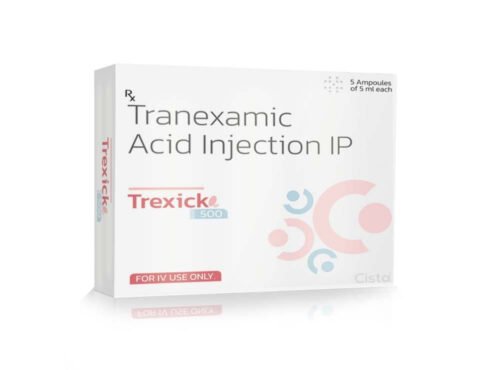 Tranexamic Acid Injection IP 500 Mg – Trexick 500, Compositions of Tranexamic Acid Injection IP 500 Mg – Trexick 500 are Tranexamic Acid 500mg/5ml, Tranexamic Acid Injection IP 500 Mg – Trexick 500 offered by Cista Medicorp